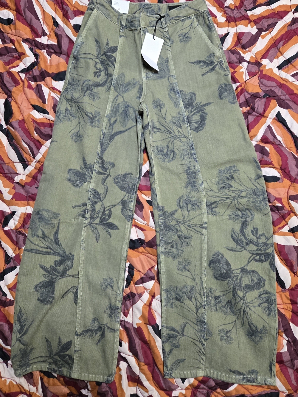 ZW COLLECTION FLORAL LOW-RISE BARREL LEG JEANS